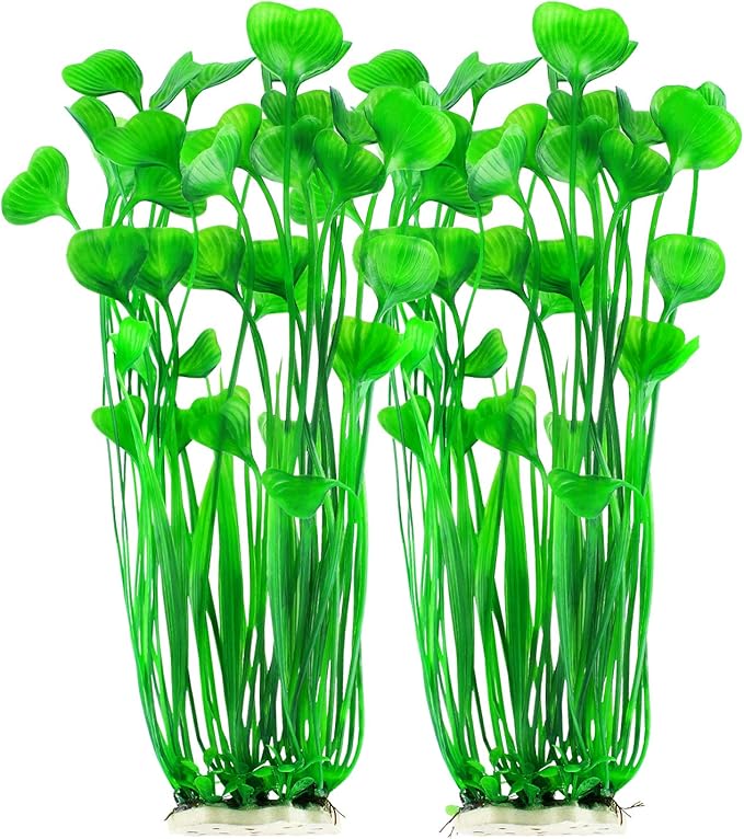 MyLifeUNIT Artificial Aquarium Plants, Tall Plastic Fish Tank Plants for Aquarium Decor (Green), 2-Pack 15.75-Inch & 21-Inch