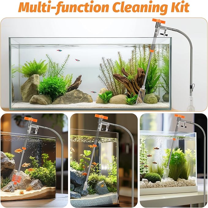 AQQA Aquarium Siphon Vacuum and Water Changer Kit, Extendable Length to 31'', Perfect for Simultaneous Water Changing and Cleaning in Fish Tanks, Gravel and Sand Cleaning (S)