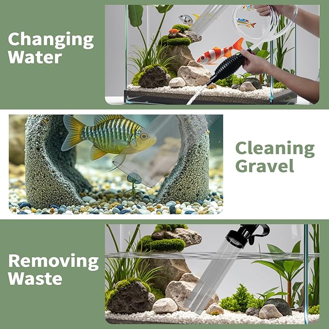 7ft Aquarium Gravel Vacuum Cleaner - Hand Pump Siphon Water Changer for Fish Tank Cleaning Gravel & Sand