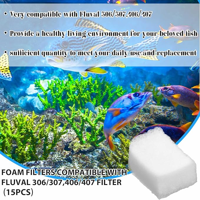 Baquler 15 Pcs Filter Media Compatible with Fluval 306 307 406 407 Water Polishing Pads Polishing Filter Pads