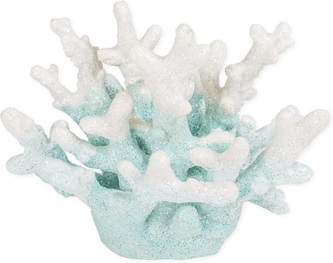 Delton Coral Blue White Ombre 7 x 6 Inch Resin Decorative Aquarium Tank Figurine, Multicolored,