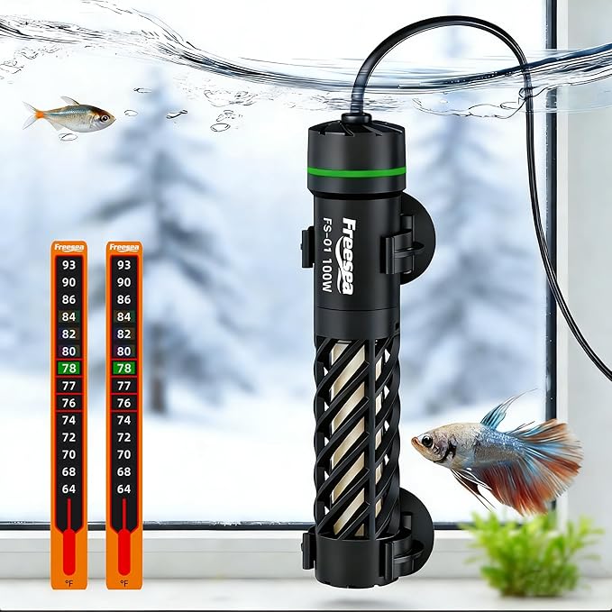 FREESEA Aquarium Heater for Fish Tank: 100W Small Submersible Thermostat with Off-Water Protection & UL Certified Cord for 10-20 Gallon Fish Turtle Tanks Enthusiasts