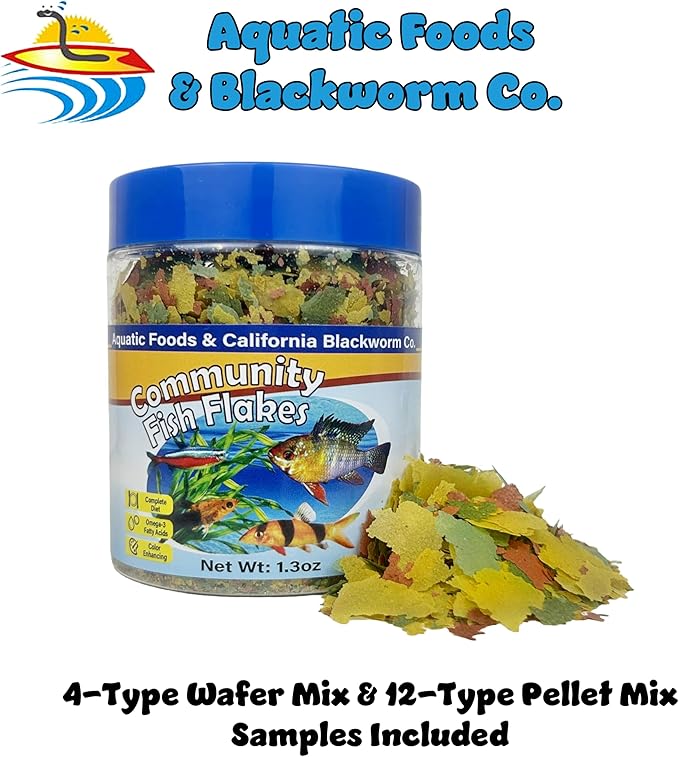 Community & Tropical Fish Flakes, for Angel Fish, Guppies, Live Bearers, Loaches, Gouramis, Catfish, Cichlids, 12-Type Pellet Mix & 4-Type Wafer Mix Included...1.30oz Canister