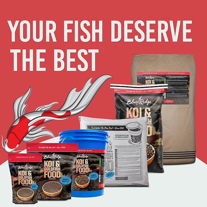 Blue Ridge Koi Fish Food 2lb - Koi Food Mini Growth Formula, Goldfish Food, Premium Fish Food for Ponds, Ponds Fish Food, Floating Pond Pellets