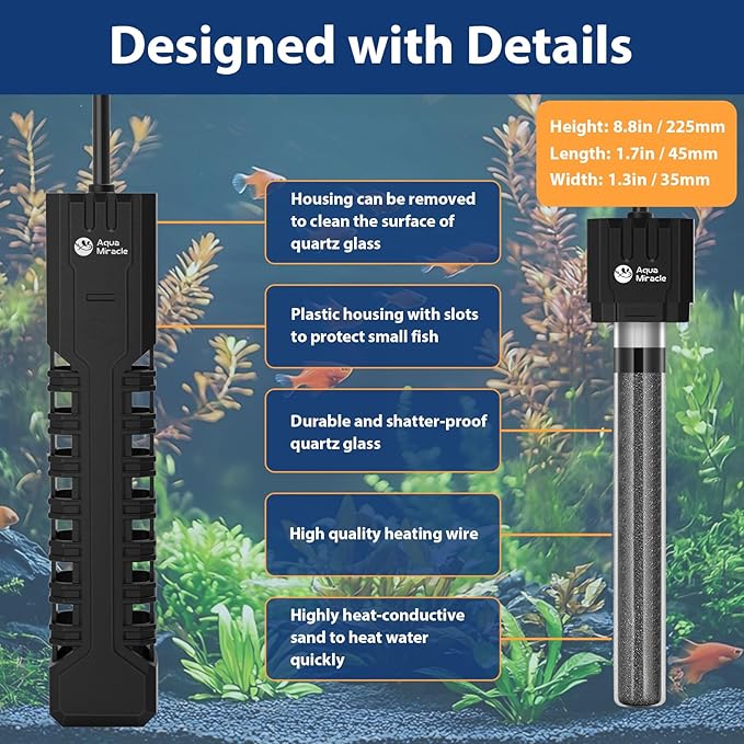 AquaMiracle Submersible Aquarium Heater with LED Digital Temp Display, Fish Tank Heater with Dry-Run & Over-Temp Protection, for Freshwater Saltwater Aquariums(300W/40-75Gal)