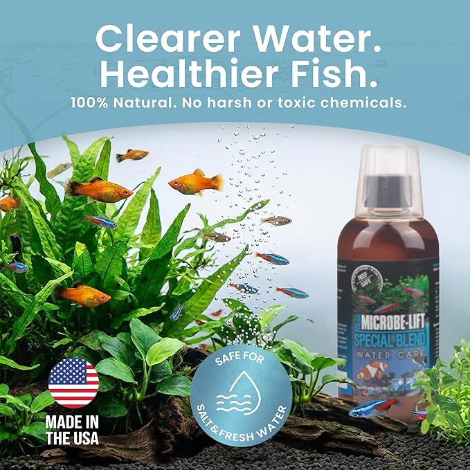MICROBE-LIFT Special Blend Aquarium Water Care Treatment, Cleaner & Clarifier for Fresh and Saltwater Fish Tanks, Reduces Maintenance & Helps with Aquarium Algae Control and Odor, 4 Ounces (SBH04)