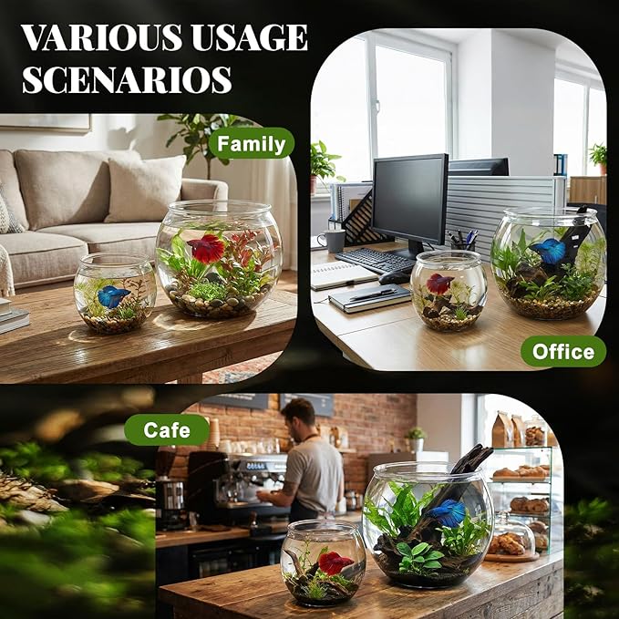 Geelin 2 Pcs 1.5 Gallon + 0.8 Gallon Plastic Fish Tank Large Bowl Shatterproof with Crystal Clear Clarity for Terrarium, Flower Vase Centerpiece Gift for Fish Lovers