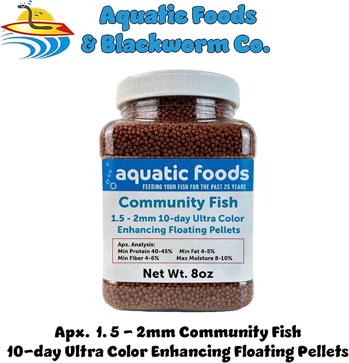 Community Fish Ultra Red Color Enhancing 1.5mm-2mm Floating Pellets. Color Enhancing in 10-Days for All Community Fish…8oz Small Jar