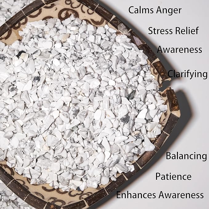 Howlite Crystal Chips 1lb (1200+ Pieces) – 5-8mm Natural Polished Healing Stones for Plants, Aquarium, Crafts, DIY Decor & Gifts