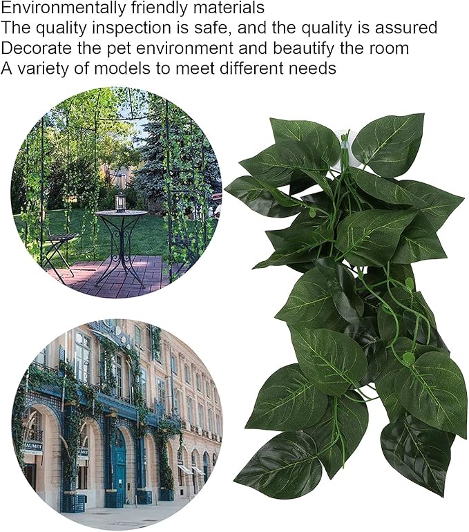 Pssopp Lifelike Plant Decorative Hanging Silk Terrarium Plant with Suction Cup for Reptile Rainforest Box Aquarium Landscape(NFF‑82)