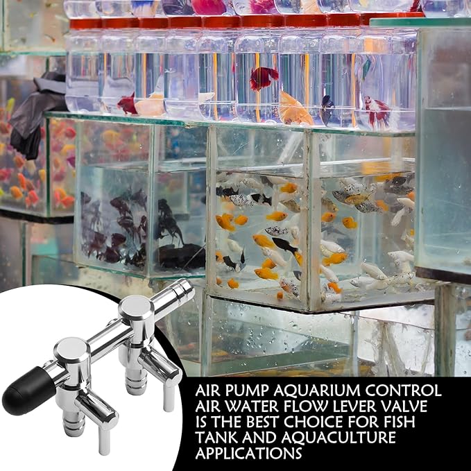 3 Pack 2-Way Aquarium Stainless Steel Air Flow Control Lever Valve with Airline Tubing Connector for Air Pumps Fish Tank Multi-Port Distributor Splitter