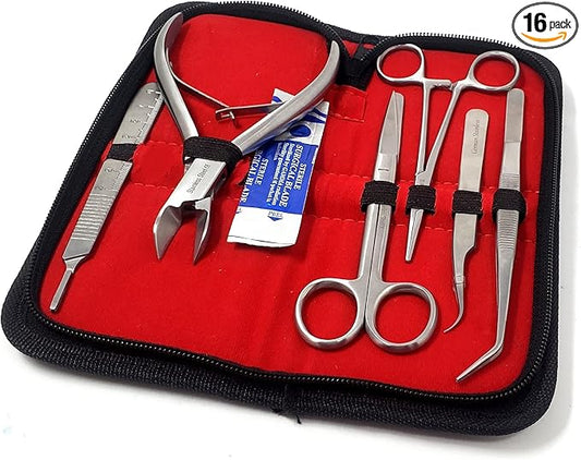 A2ZScilab - Basic Coral Propagation FRAGGING KIT, 16 Pcs Tools for Hard Soft Freshwater Reef, Stainless Steel - Coral Cutter+Knife,Scissors & Foceps for Aquatic Plants,Coral Fragmenting Trim Cleaning