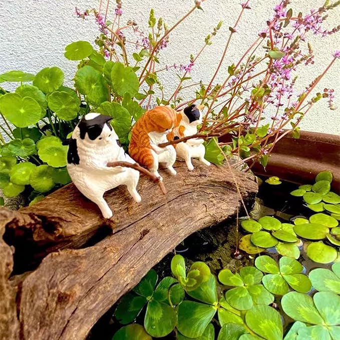 Aquarium Figurines Decorations Miniature Animal Ornaments Set Small Fishing Cat Landscaping Accessories For Fish Tanks Fishing Cat Figurine Animal Aquarium Decorations Aquarium Decor Betta Fish Tanks