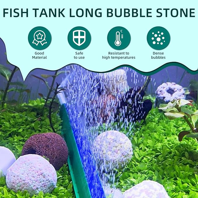 Saim Aquarium Air Stone Bar Bubbler 15.78 Inch, Bubbler Stone with Plastic Base, 9.8ft Airline Tubing with 3 Piece Suction Cup for Fish Tank, Air Stone Bar, 2 Pack