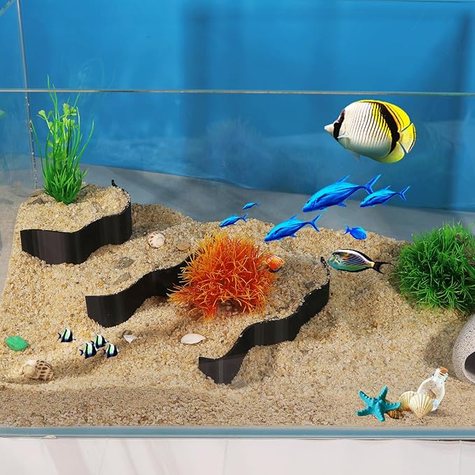 Fish Tank Sand Accumulation Decoration Aquarium Gravel Landscaping Decoration Under Gravel Viewing Playing Decoration for Fish,Shrimp and Other Aquatic Animals (Black,Style 4)