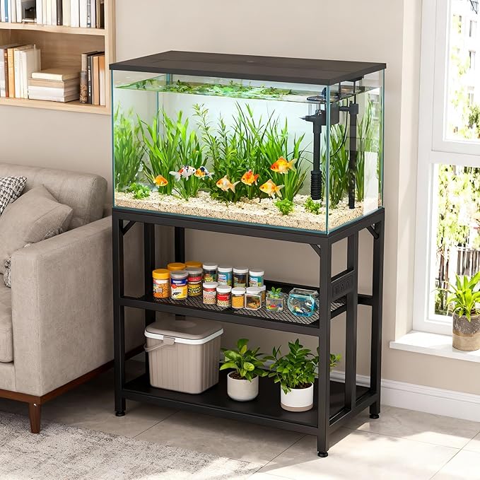 40 Gallon Fish Tank Stand with Power Outlets and Adjustable Shelf, 660LBS Capacity Metal Aquarium Stand for Turtle Tank, Reptile Terrarium and Breeder Tank, Suitable for Home Office, Black