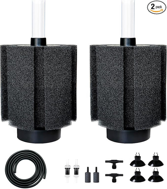 2 Pack 60-70 Gal Aquarium Sponge Filter with Air Stone and Ceramic Filter Media Quiet Fish Tank Bio Filter for Breeding Fry Shrimp Betta Fish Tank