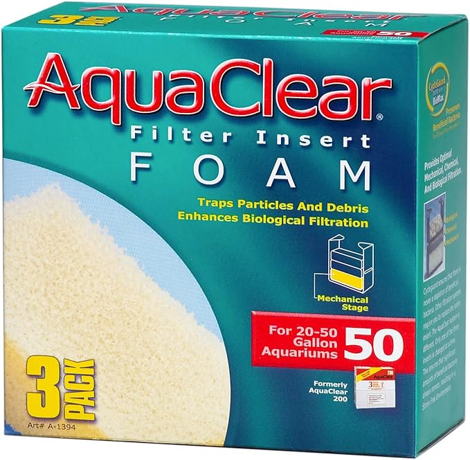 AquaClear 50 Foam Filter Inserts, Aquarium Filter Replacement Media, 3 Count (Pack of 1), A1394