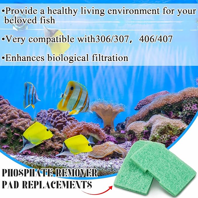 Threlaco 10 Pack Phosphate Remover Pads Compatible with fluval 307/407/306/406, Aquarium Filter Replacement Pads for Fish Tank (Green)