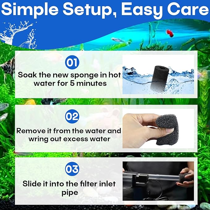 16-Pack Prefilter Sponge Replacement, Aquarium Filter Intake Sponges, Preventing Clogging and Extending the Lifespan of the Water Pump