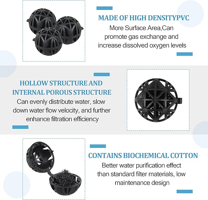 500 Pieces Black Bio Balls 1.02 Inch Internal Bioballs Filter Media for Aquarium Filter&Pond Filter with 5 Pieces Aquarium Filter Media Mesh Bags