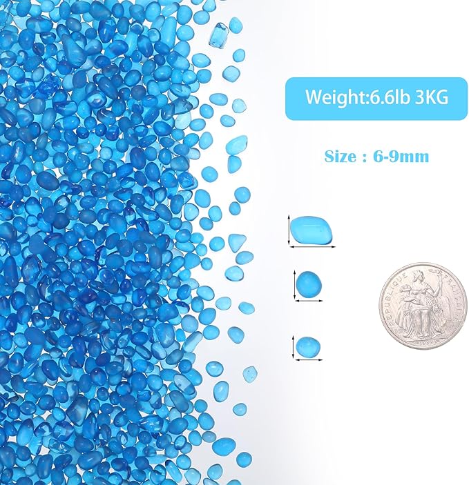 6.6 lb Fish Tank Gravel Glass Pebbles Sea Blue Aquarium Gravel Fish Tank Pebbles Fish Tank Rocks Aquarium Stones for Vase Fillers Garden Aquarium Terrarium Flowerpot Potted Plants Decoration