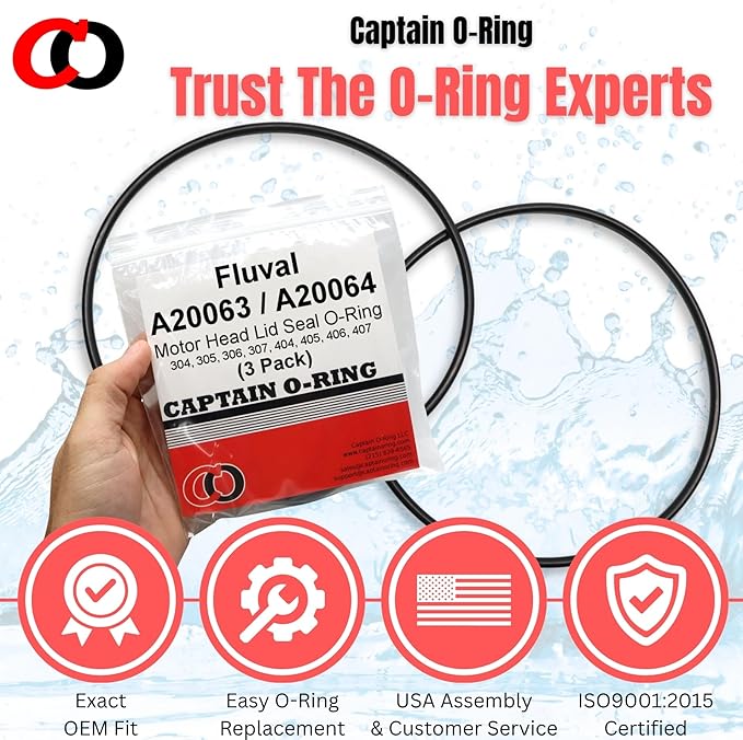 Captain O-Ring – Replacement A20063 A20064 Orings for Fluval 304, 305, 306, 307, 404, 405, 406, 407 Canister Filter Motor Head Lid Seal Ring (2 Pack)