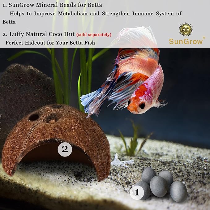 SunGrow Betta Balls, Water Conditioner with Over 30 Beneficial Elements for Tropical Fish, Freshwater Fish Tank pH Balance Decor, 0.3” Betta Fish Tank Accessories, 10 Pcs per Pack