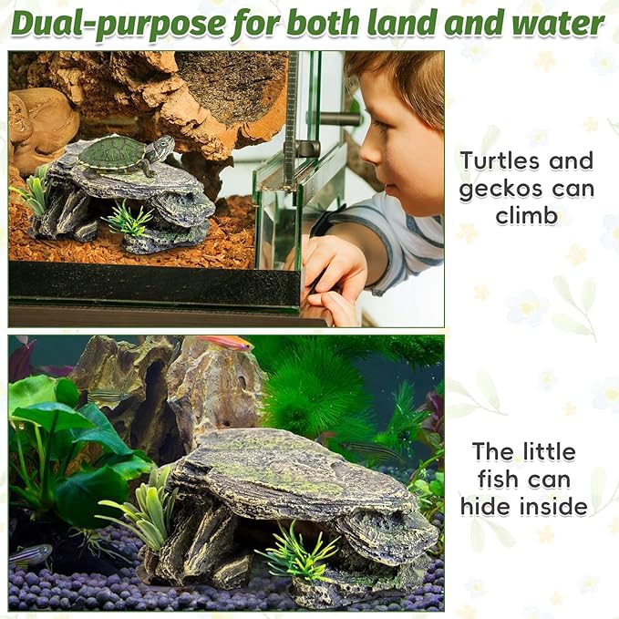 PINVNBY Small Fish Tank Decorations (Size: 5.5 x 2.9 x 2.9 inches), Resin Rock Aquarium Decorations Fish Cave or Reptile Hide to Rest Play Breed, Suitable for Small Betta Humid Gecko Tortoise