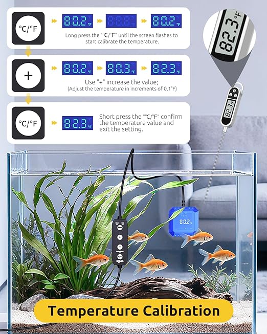Aquarium Thermometer Submersible, Digital Fish Tank Thermometers with USB for GlassTank, Aquariums Temperature Gauge ±1℉ Accurate, Suitable for Fish, Turtle, Saltwater or Freshwater, 6.56ft Power Cord