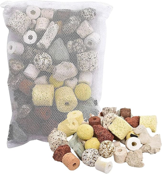 Bio Aquarium Filter Media, 12 in 1 Fish Tank Filter Material, Ceramic Rings Activated Carbon Bio Balls Freshwater Marine Biological Filter Media for Koi Fish Tank Pond (2.2lb with Mesh Bag)