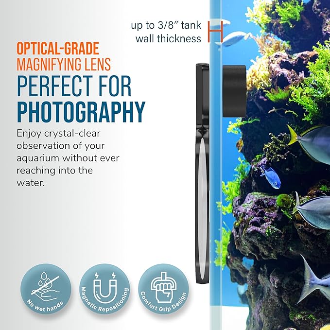 FLIPPER DeepSee Nano 3″ Magnetic Aquarium Viewer – Optical-Grade Magnifying Lens for Clear Underwater Viewing – Reef & Freshwater Tank Accessory for Fish, Coral & Aquascapes (Up to 3/8″ Glass) – Black