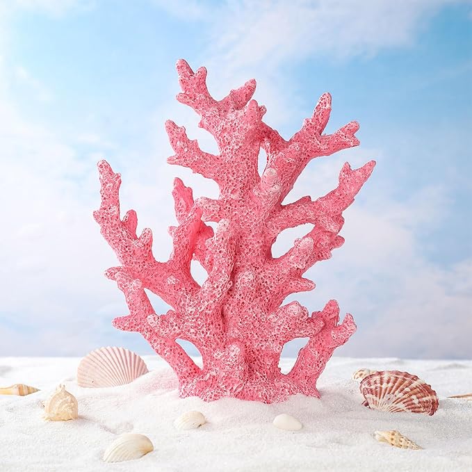 Artificial Coastal Dorm Fish Aquarium Coral Ornament Decor Realistic Aquatic Plant Marine Themed Gifts for Beach Coastal, Living Room, Bathroom- Pink