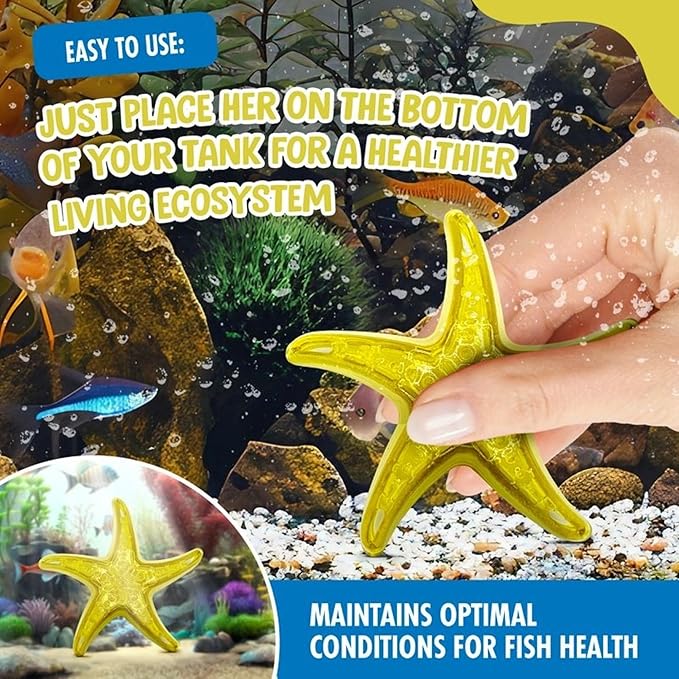 Sandy The Bio-Support Starfish - 6 Pack, Yellow- Promotes A Healthy Balanced Aquarium Ecosystem, Probiotic Growth, Tank Environment Control