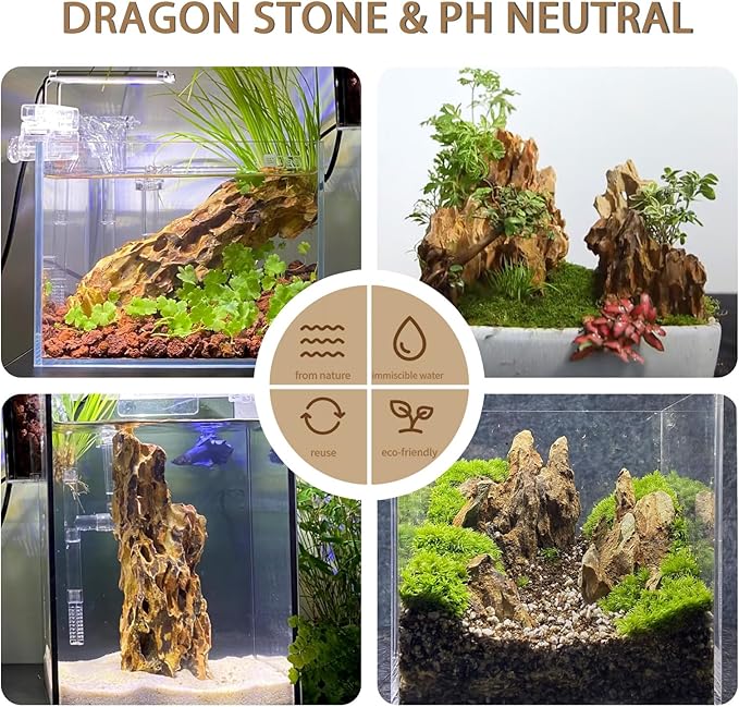 Dragon Rocks Aquarium Rock aquascaping Natural Stone Rocks Fish Tank Decor Rocks for Aquariums Landscaping Model Tank Decoration Aquarium Miniature -20lb (2-8 inch)