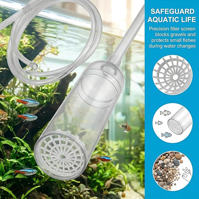 Aquarium Gravel Cleaner with Flow Control Valve – Medium Fish Tank Siphon Vacuum Pump for Gravel & Sand, Water Change, 5.7FT Hose, Fits 10–50 Gallon Tanks
