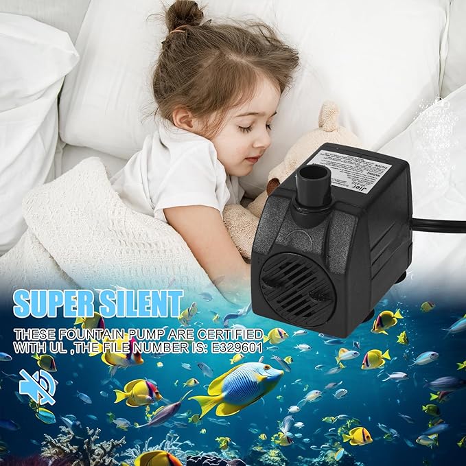 120 GPH Mini Submersible Water Pump (7W, 450L/H) for Water Feature, Aquariums, Fish Tank, Tabletop Fountain