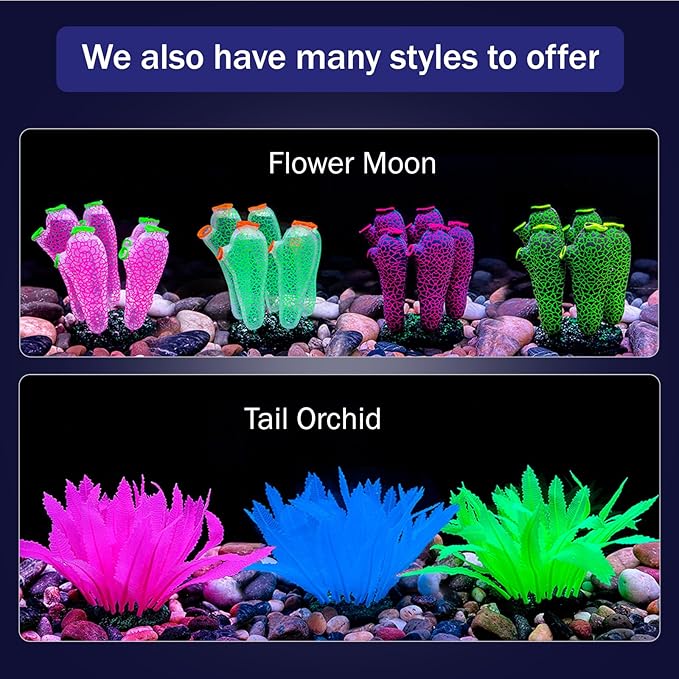 Dynamic Glow in the Dark Aquarium Decorations: Unleashing Visual Effects with Soft Silica Gel, Changing Lights, and Colorful Glowing Coral Ornaments for Enchanting Fish Tank Decor
