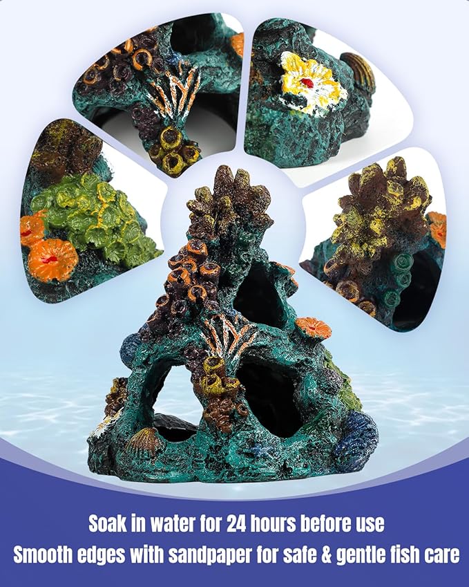 Uniclife Aquarium Decor, Fish Tank Decorations, Realistic Resin Coral Reef Rock Ornament & Plants Set for Fish Tank Decor, Colorful Aquarium Cave Decorations for Freshwater & Saltwater Tanks