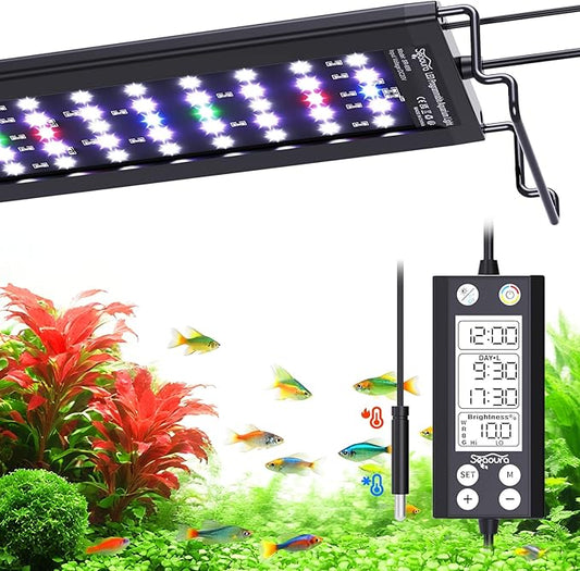 SEAOURA Aquarium LED Light with Thermometer, 24-30in Full Spectrum Lights for Fish Tank, 24/7 Programmable with Power Off Memory, WRGB Custom, 20 Level Dimmable Brightness for Freshwater Aquariums