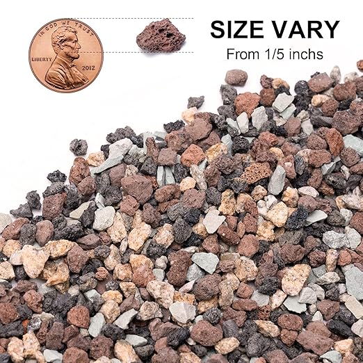 Pulovin 5lbs Mix Horticultural Lava Rocks for Plants, 1/5 Inch Potting Soil Amendment for Succulents, Cacti, Bonsai, Decorative Gravel Plant Drainage Volcanic for Terrarium, Top Dressing