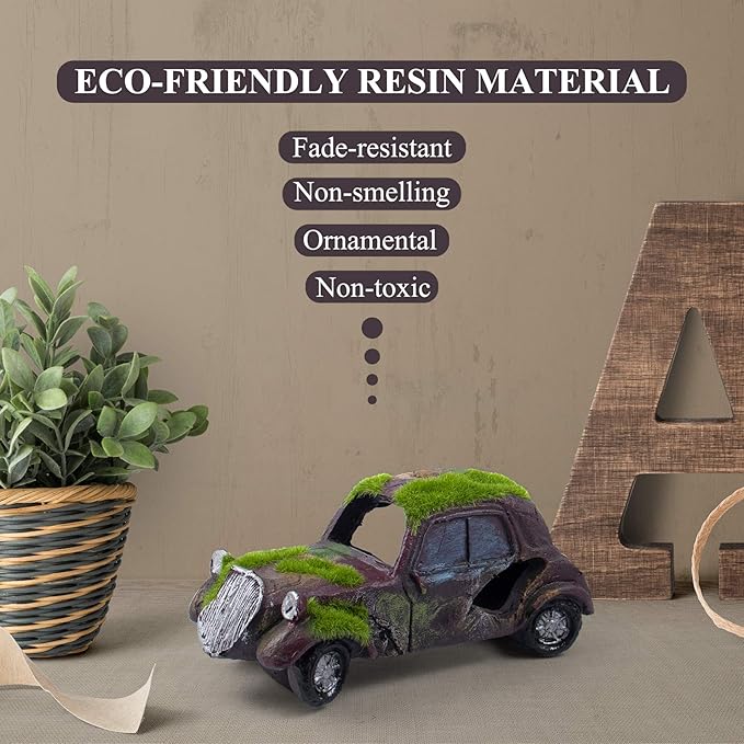 AUEAR, Aquarium Resin Car Ornament Truck Fish Tank Decorations Imitation Wreck Decor with Flocking Moss