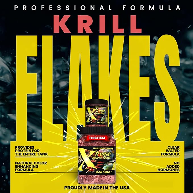 Xtreme Krill Flakes - Premium Max Protein Freshwater Fish Food with 100% Krill and Shrimp, & Vitamins for Optimal Immune and Digestive Health, Boosts Color & Energy – USA Farm Grown (3.5oz)