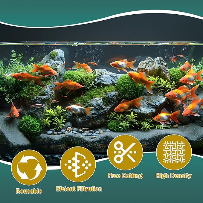 3PCS Aquarium Filter Floss - 12" x 78" (6.5ft per roll) - Total 19ft - 1" Thick Premium Polyester Filter Pad for Fish Tank - Mechanical Filtration, Crystal Clear Water, Fits Most Filters(19ft)