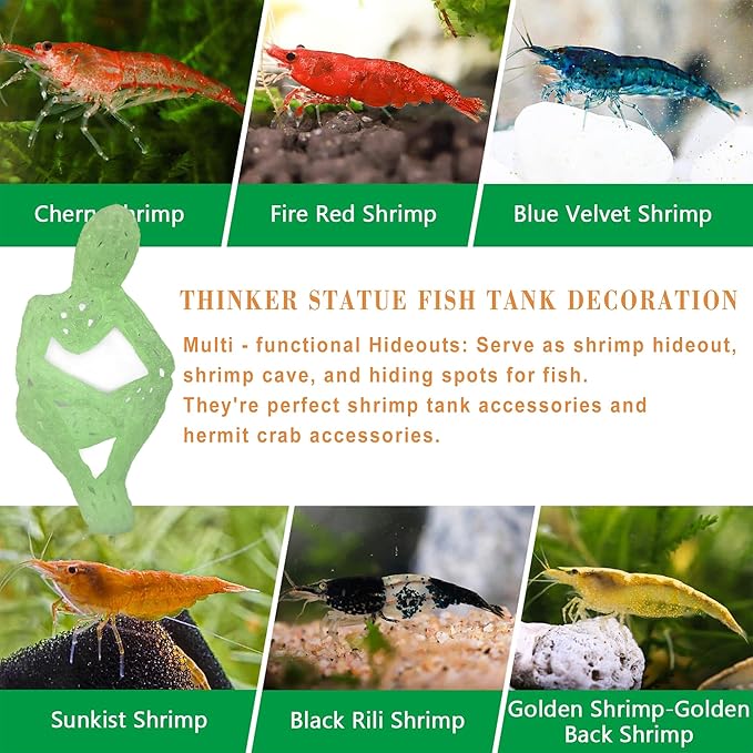 Luminous Shrimp Hide Cave for Aquarium - Modern Shrimp Cave & Sculpture, 3D Printed White Fish Tank Accessories Decor, Safe Shelter for Shrimps/Betta/Turtles, Mini Art Statue (S- White/Glowing Green)