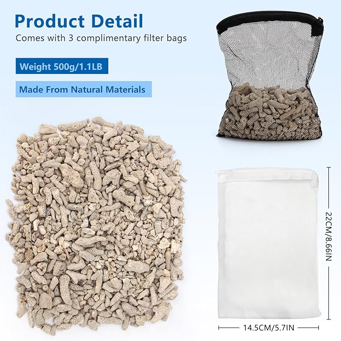 Crushed Coral for Freshwater Aquarium, Crushed Coral Media Sand for Freshwater Fish Tank Plant Pot Decorations Accessories (1.1lb/500g)