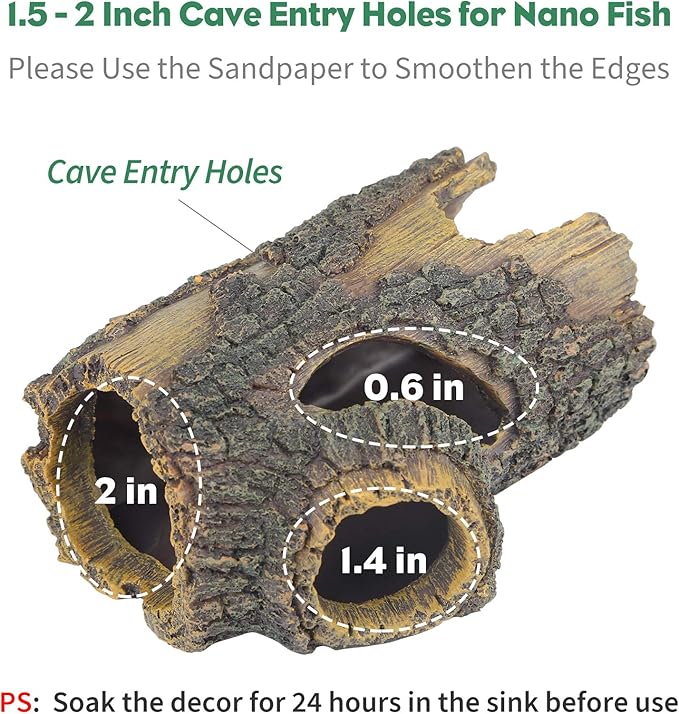 Uniclife Resin Hollow Tree Trunk Betta Log Aquarium Decorations Ornament Fish House Cave Wood House Decor for Small and Medium Fish Tank