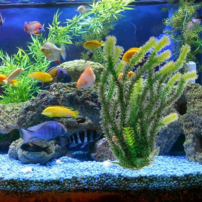 17" Plastic Water Plant for Aquarium Fish Tank Ornament, Rhodo Green