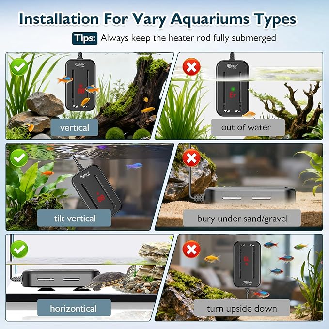 hygger 15-25 Gallon Short Fish Tank Heater, 150W 200W 250W Adjustable Submersible Aquarium Heater with Digital Display Controller, Run Dry & Overheating Protection