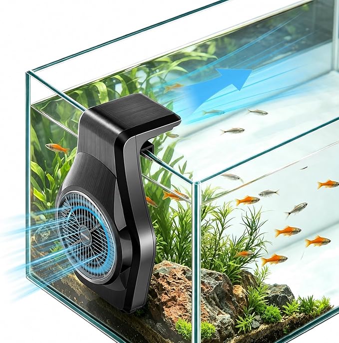 UPETTOOLS Fish Tank Chillers Fan, Aquarium Cooling Fan Cold Wind Chiller for Shrimp Coral Tropical and Sea Fish Tank（7-15 Gallon）